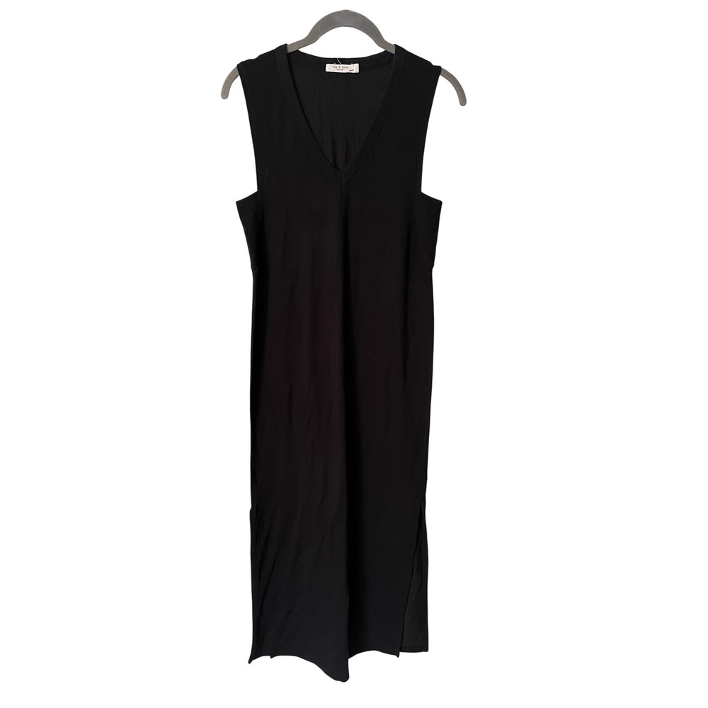 Rag & Bone Black Phoenix V-Neck Dress Sleeveless Midi Modal Cotton XS - Picture 4 of 7